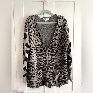 Wildfox Mixed Animal Print Cardigan Sweater, Gray, Size Large, EUC!